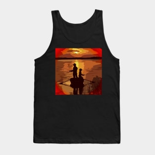 Father Son Fishing Sunset Tank Top